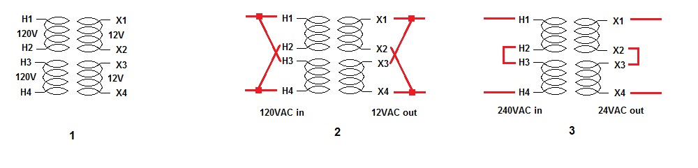 Here is a wiring diagram for this type of transformer. Your setup seems
